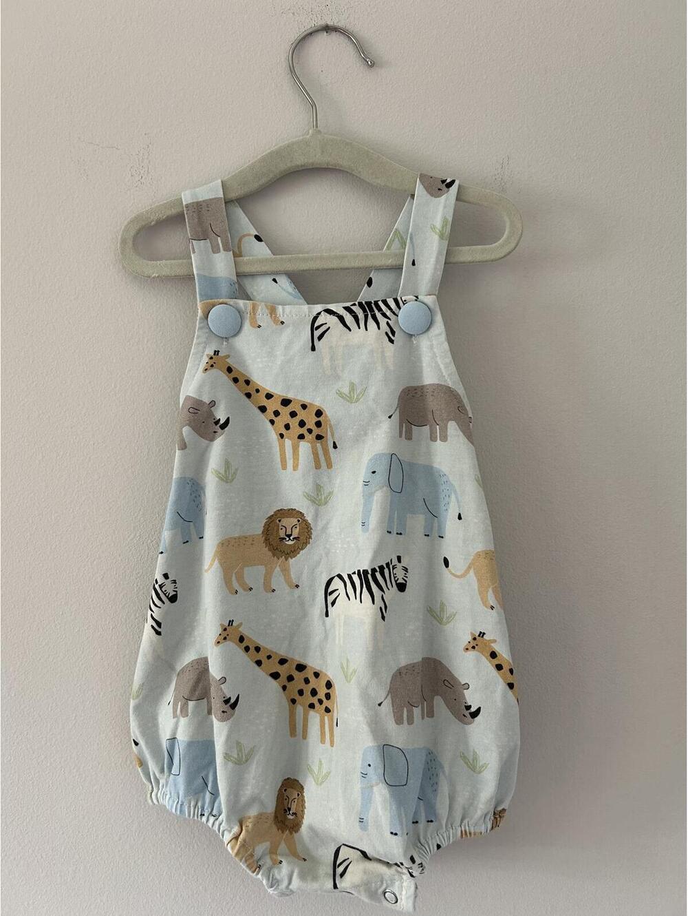 Stitchy Fish Zoo Romper with Cross Straps on Back Size 12 Months
